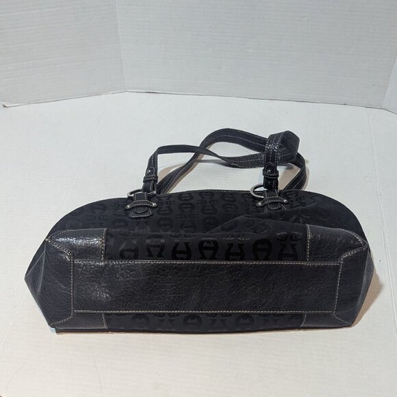 Etienne Aigner Core Collection Black Fabric Leather Logo Handbag Purse 57628 - Picture 7 of 11